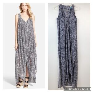 Michael Kors semi sheer snow leopard print flowing chiffon maxi dress + lining